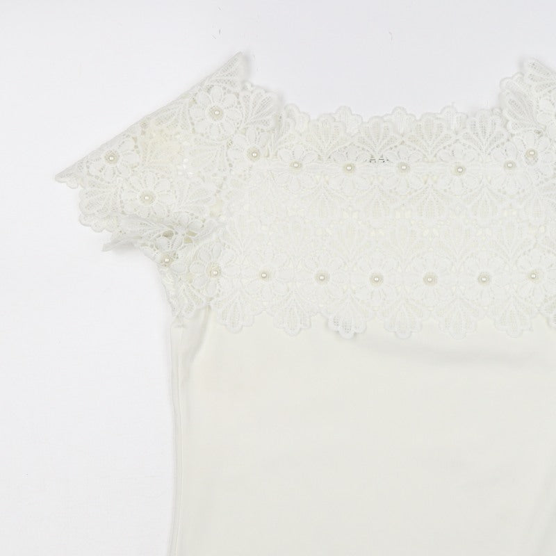 XLG Women's Ivory XL Lace Pearl Off Shoulder Floral Blouse Party