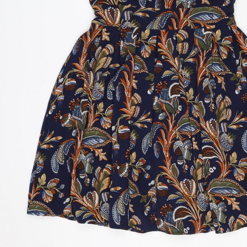Lenka Women Blue Paisley Size 10 One Shoulder Tiered Mini Dress