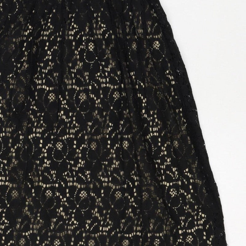 Pinky Women Black S Lace Fit & Flare Sleeveless Party Dress