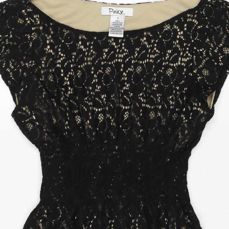 Pinky Women Black S Lace Fit & Flare Sleeveless Party Dress