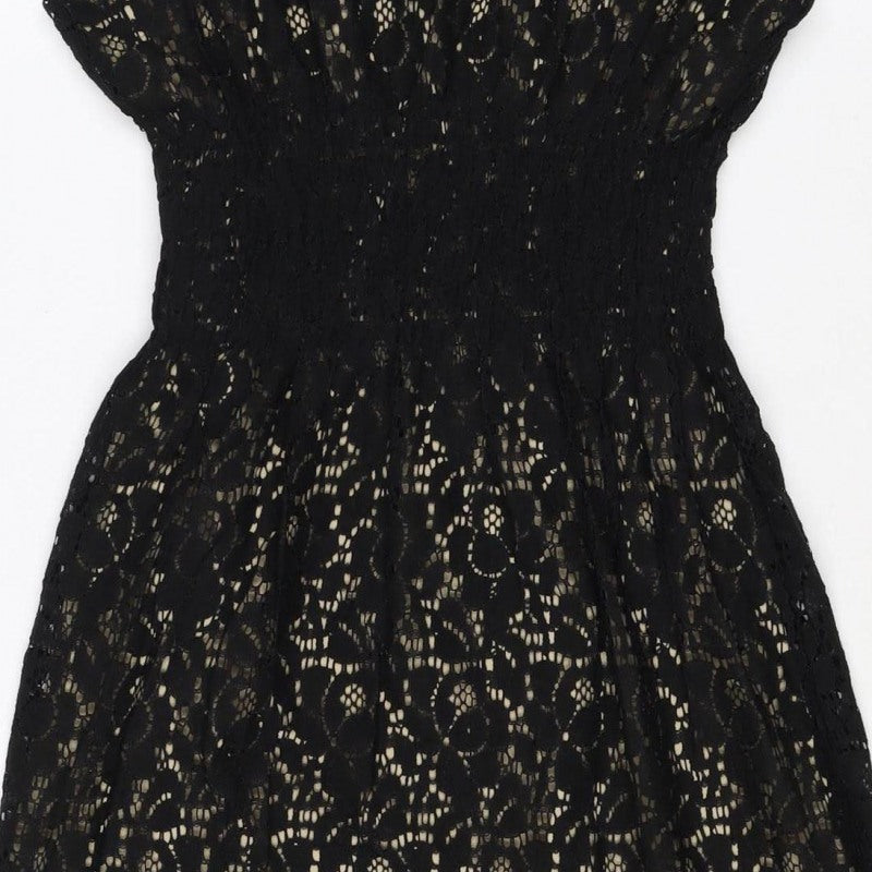 Pinky Women Black S Lace Fit & Flare Sleeveless Party Dress