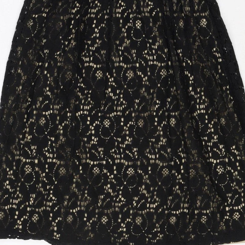 Pinky Women Black S Lace Fit & Flare Sleeveless Party Dress