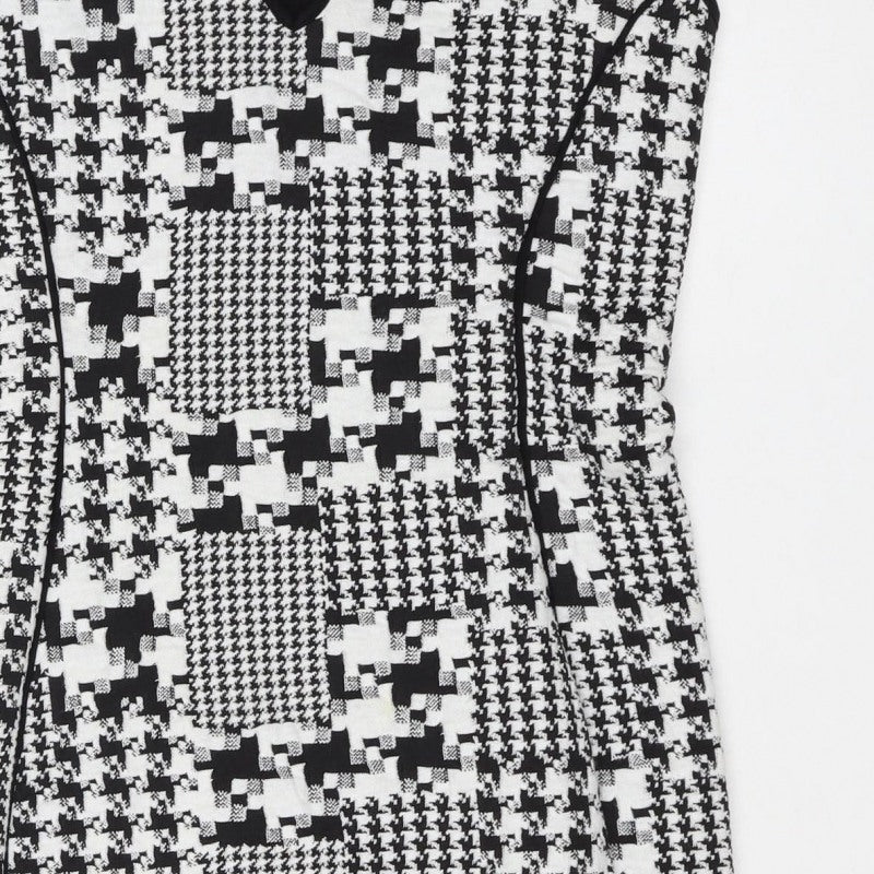 H&M Women Black White Houndstooth Bodycon Midi Dress UK 8 Long Sleeve