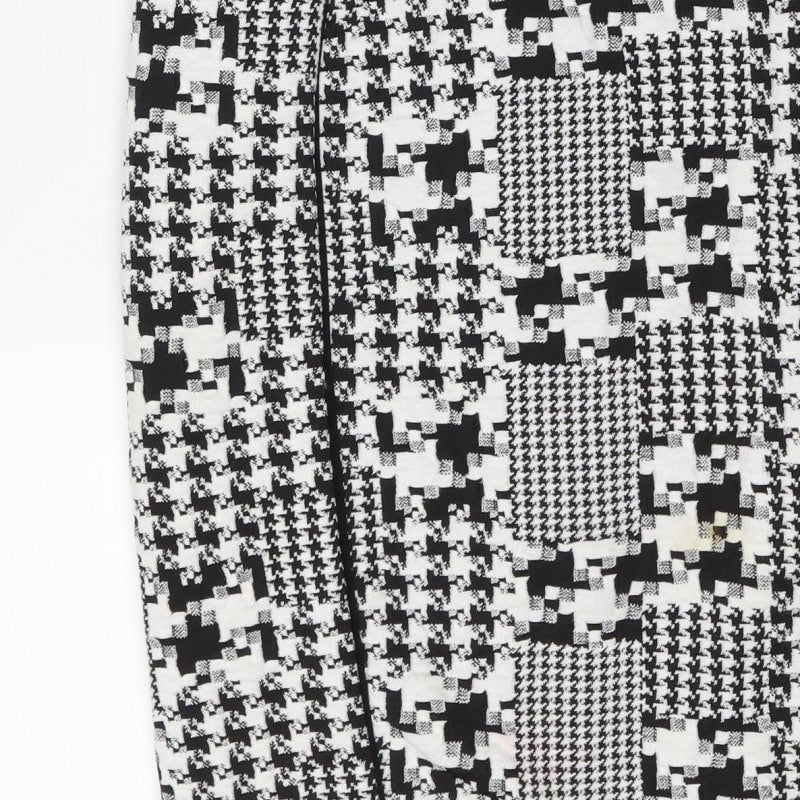 H&M Women Black White Houndstooth Bodycon Midi Dress UK 8 Long Sleeve