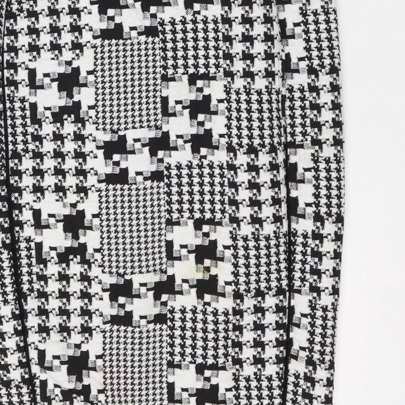 H&M Women Black White Houndstooth Bodycon Midi Dress UK 8 Long Sleeve