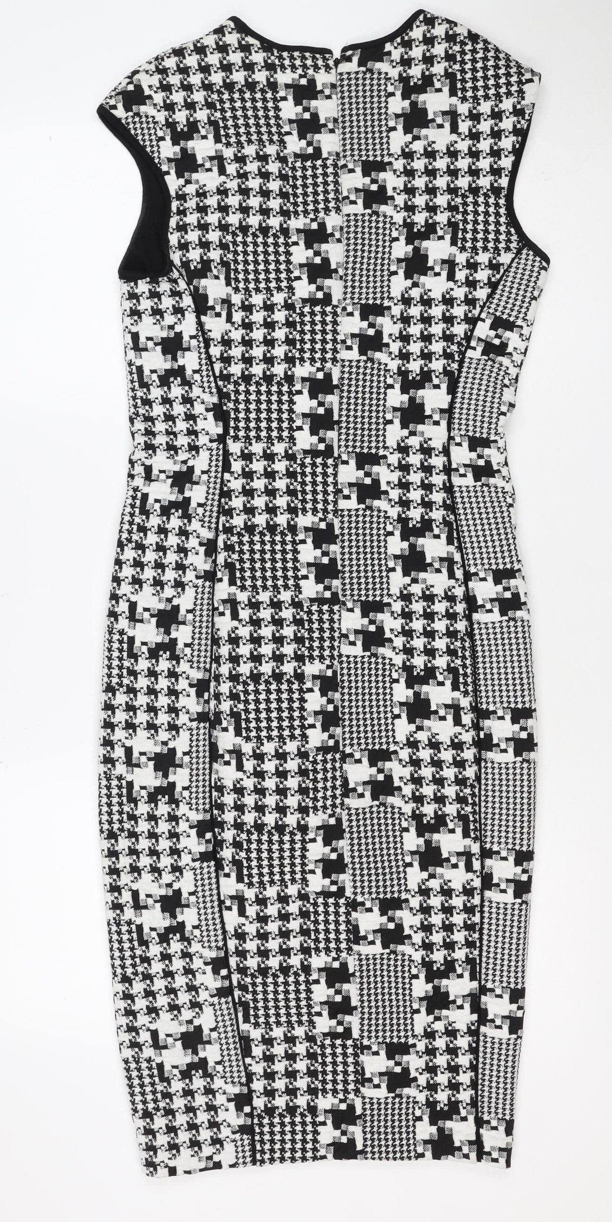 H&M Women Black White Houndstooth Bodycon Midi Dress UK 8 Long Sleeve