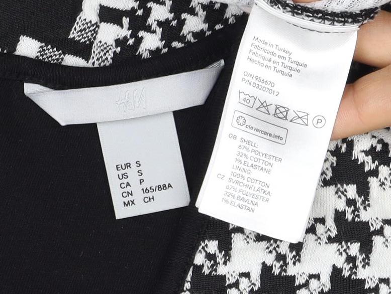H&M Women Black White Houndstooth Bodycon Midi Dress UK 8 Long Sleeve