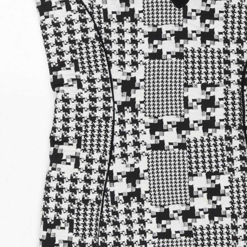 H&M Women Black White Houndstooth Bodycon Midi Dress UK 8 Long Sleeve