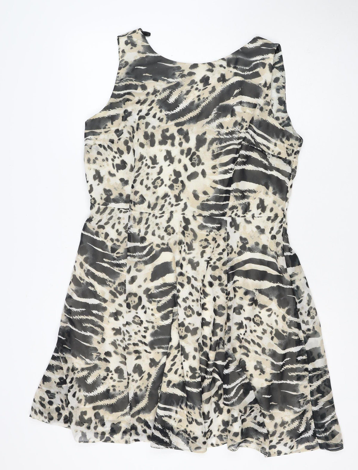 Wallis Women Beige Animal Print Size 16 Sleeveless Knee Length Shift Dress