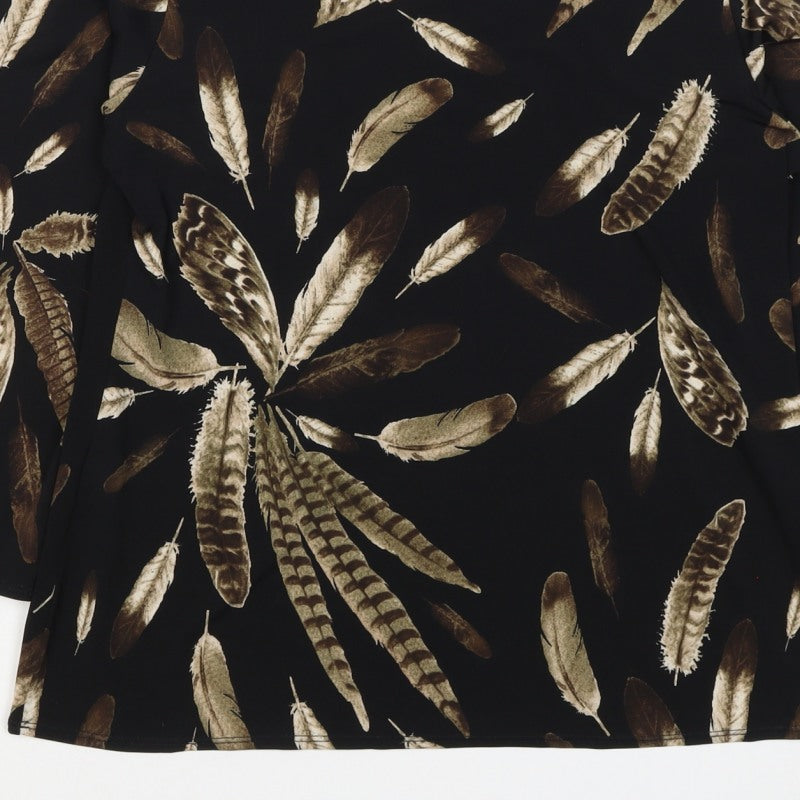 Saloos Women Black Feather Print Relaxed Tunic Blouse UK 12 3/4 Sleeve