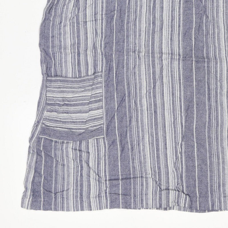 Roman Women Blue Stripe V-Neck Linen Blend Tunic Blouse Size 18