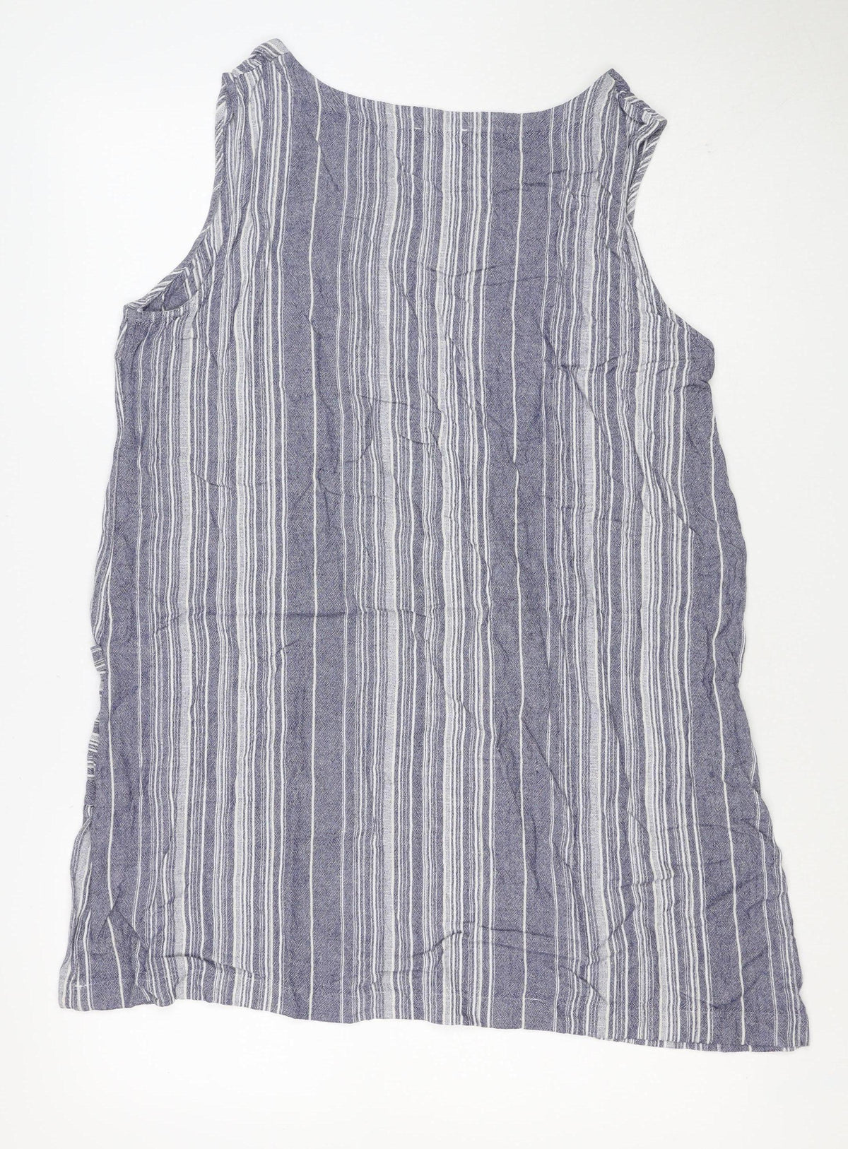Roman Women Blue Stripe V-Neck Linen Blend Tunic Blouse Size 18