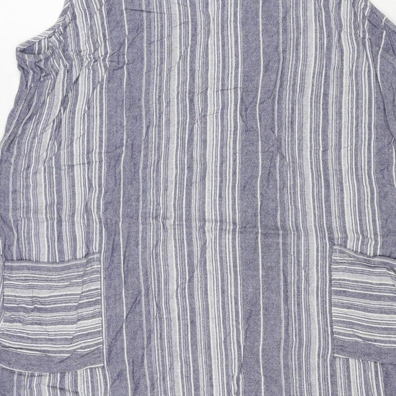 Roman Women Blue Stripe V-Neck Linen Blend Tunic Blouse Size 18