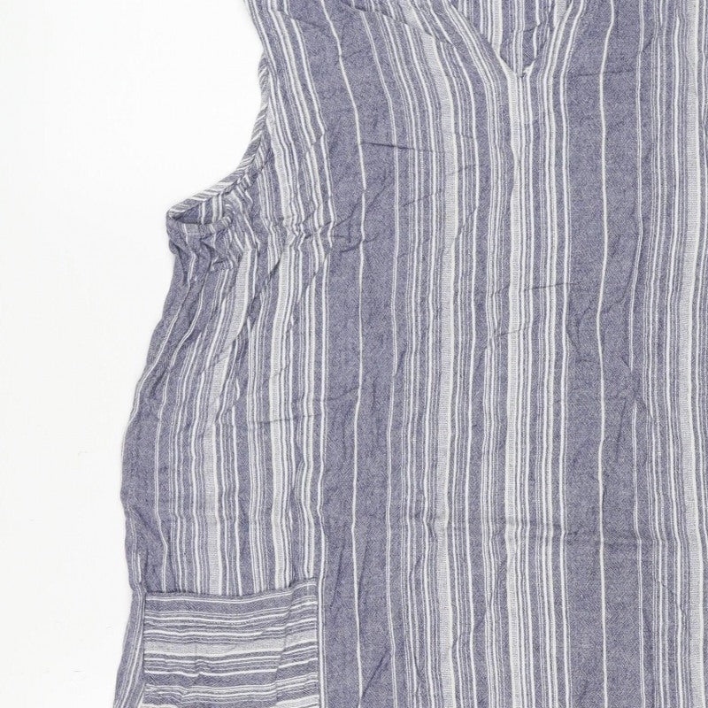 Roman Women Blue Stripe V-Neck Linen Blend Tunic Blouse Size 18
