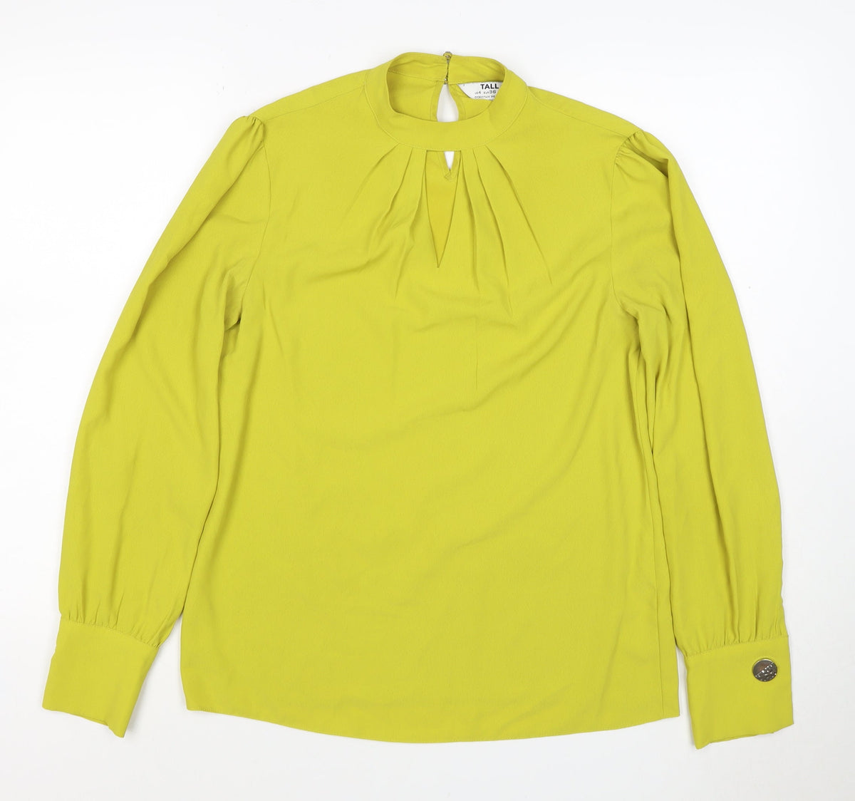 Dorothy Perkins Women Yellow Tall UK 8 High Neck Balloon Sleeve Blouse