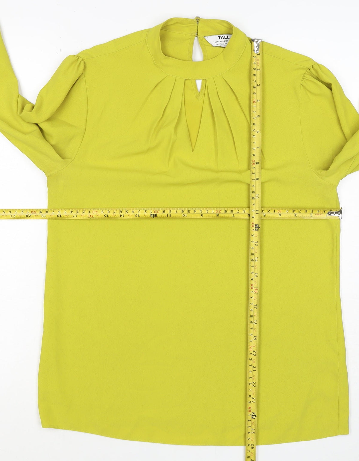 Dorothy Perkins Women Yellow Tall UK 8 High Neck Balloon Sleeve Blouse