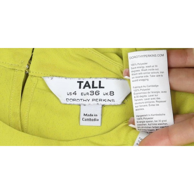 Dorothy Perkins Women Yellow Tall UK 8 High Neck Balloon Sleeve Blouse