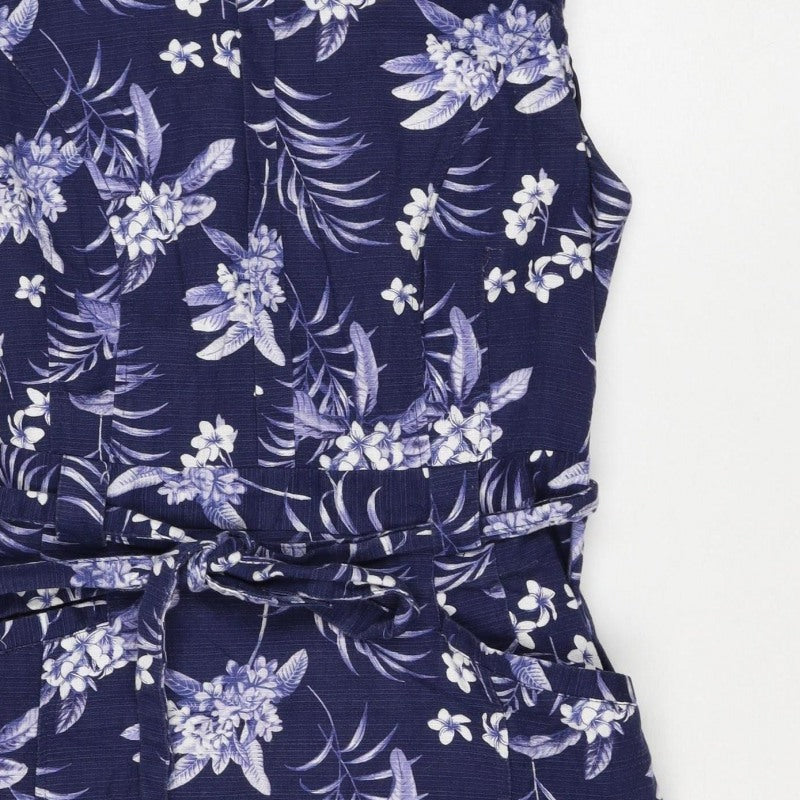 Oasis Women’s Blue Floral Midi Fit & Flare Tie Waist Dress UK 12