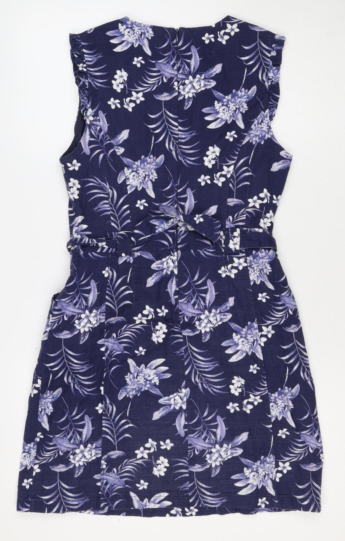 Oasis Women’s Blue Floral Midi Fit & Flare Tie Waist Dress UK 12