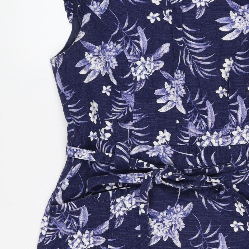 Oasis Women’s Blue Floral Midi Fit & Flare Tie Waist Dress UK 12