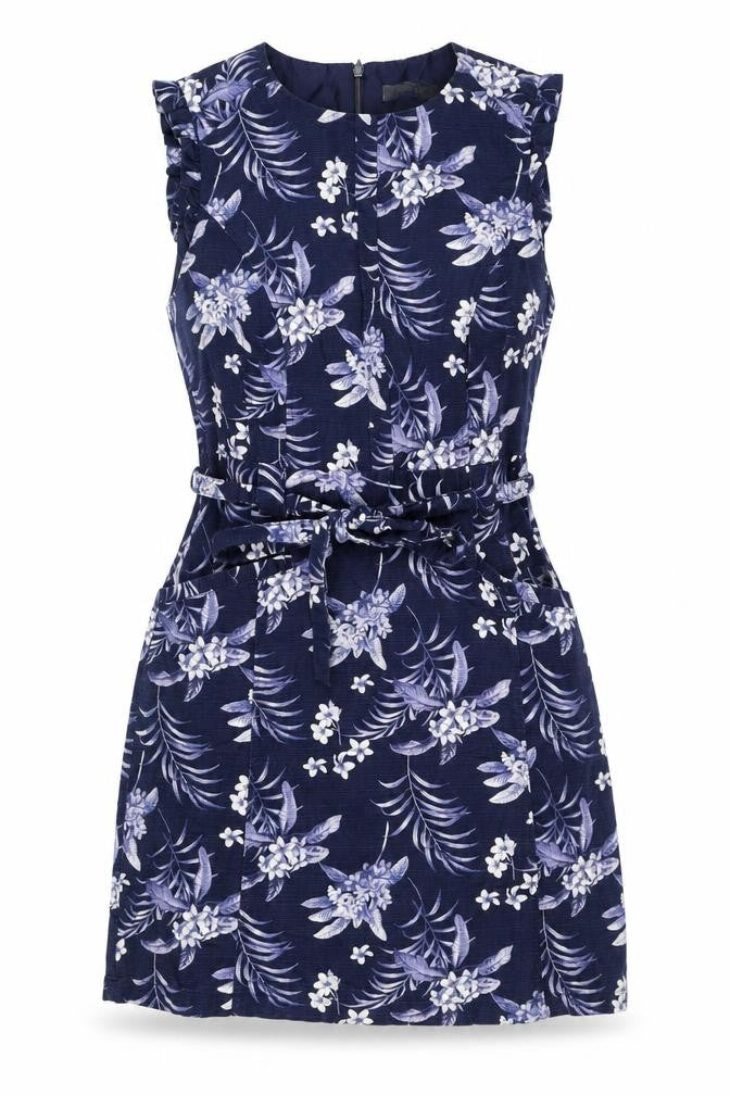 Oasis Women’s Blue Floral Midi Fit & Flare Tie Waist Dress UK 12