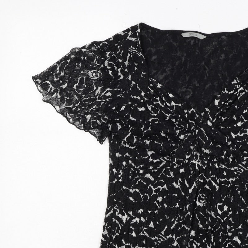 Marks & Spencer Women Black White UK 12 Floral Wrap Flutter Sleeve Blouse