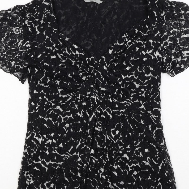 Marks & Spencer Women Black White UK 12 Floral Wrap Flutter Sleeve Blouse