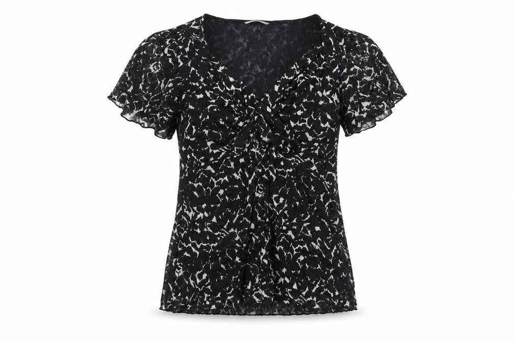 Marks & Spencer Women Black White UK 12 Floral Wrap Flutter Sleeve Blouse