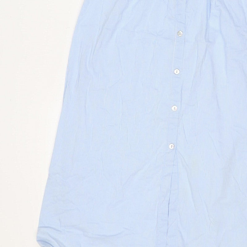 Zara Woman Blue White Stripe M Off Shoulder Belted Midi Dress