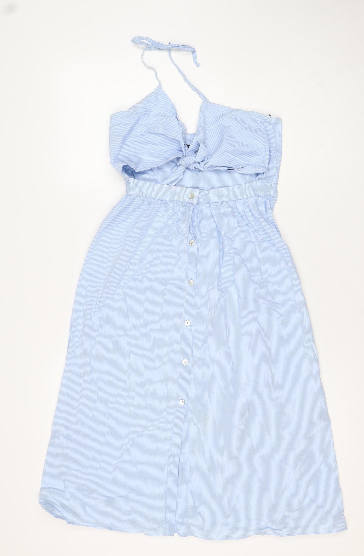 Zara Woman Blue White Stripe M Off Shoulder Belted Midi Dress