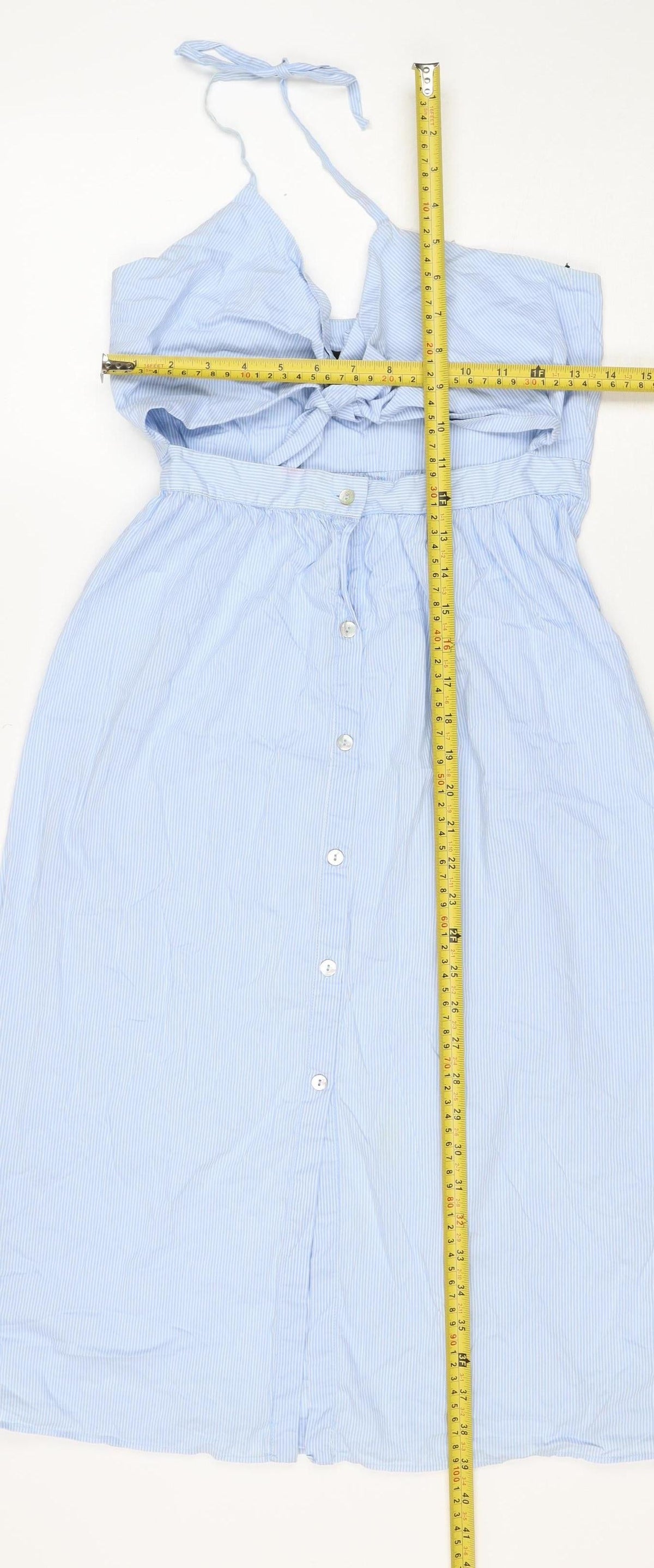 Zara Woman Blue White Stripe M Off Shoulder Belted Midi Dress