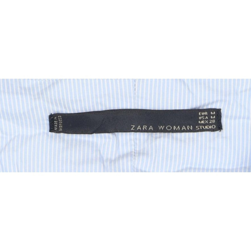 Zara Woman Blue White Stripe M Off Shoulder Belted Midi Dress