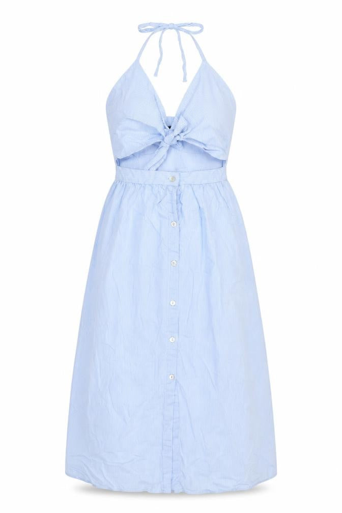 Zara Woman Blue White Stripe M Off Shoulder Belted Midi Dress