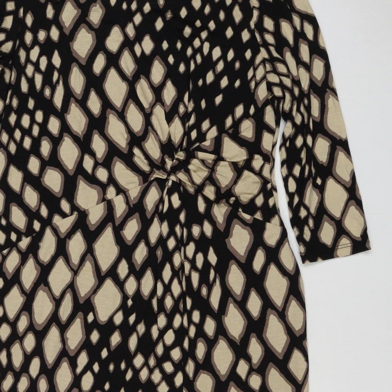 Precis Women’s Black Geometric Ruched Jersey Dress UK 14 Long Sleeve