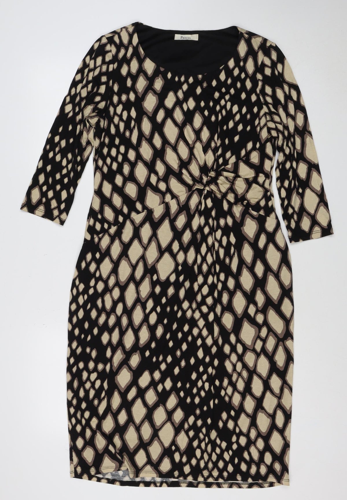 Precis Women’s Black Geometric Ruched Jersey Dress UK 14 Long Sleeve