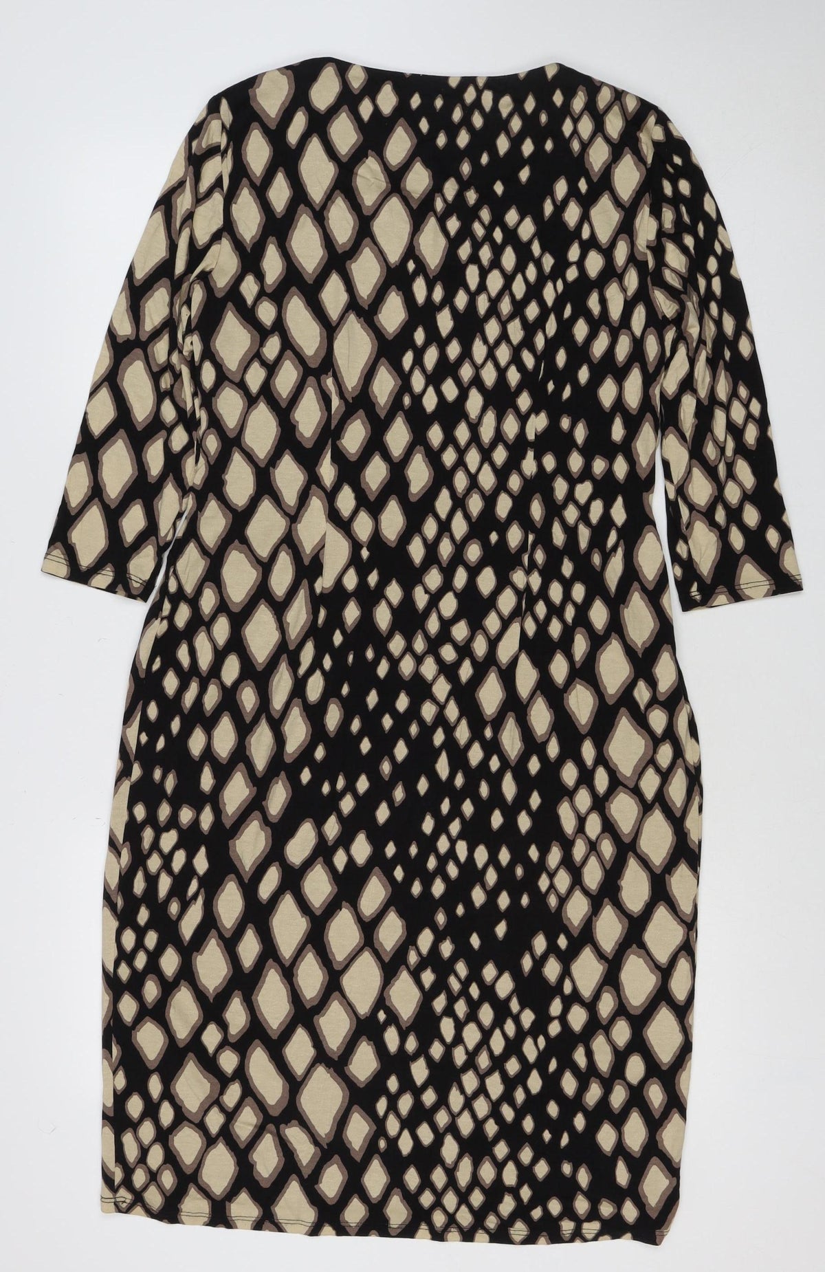 Precis Women’s Black Geometric Ruched Jersey Dress UK 14 Long Sleeve