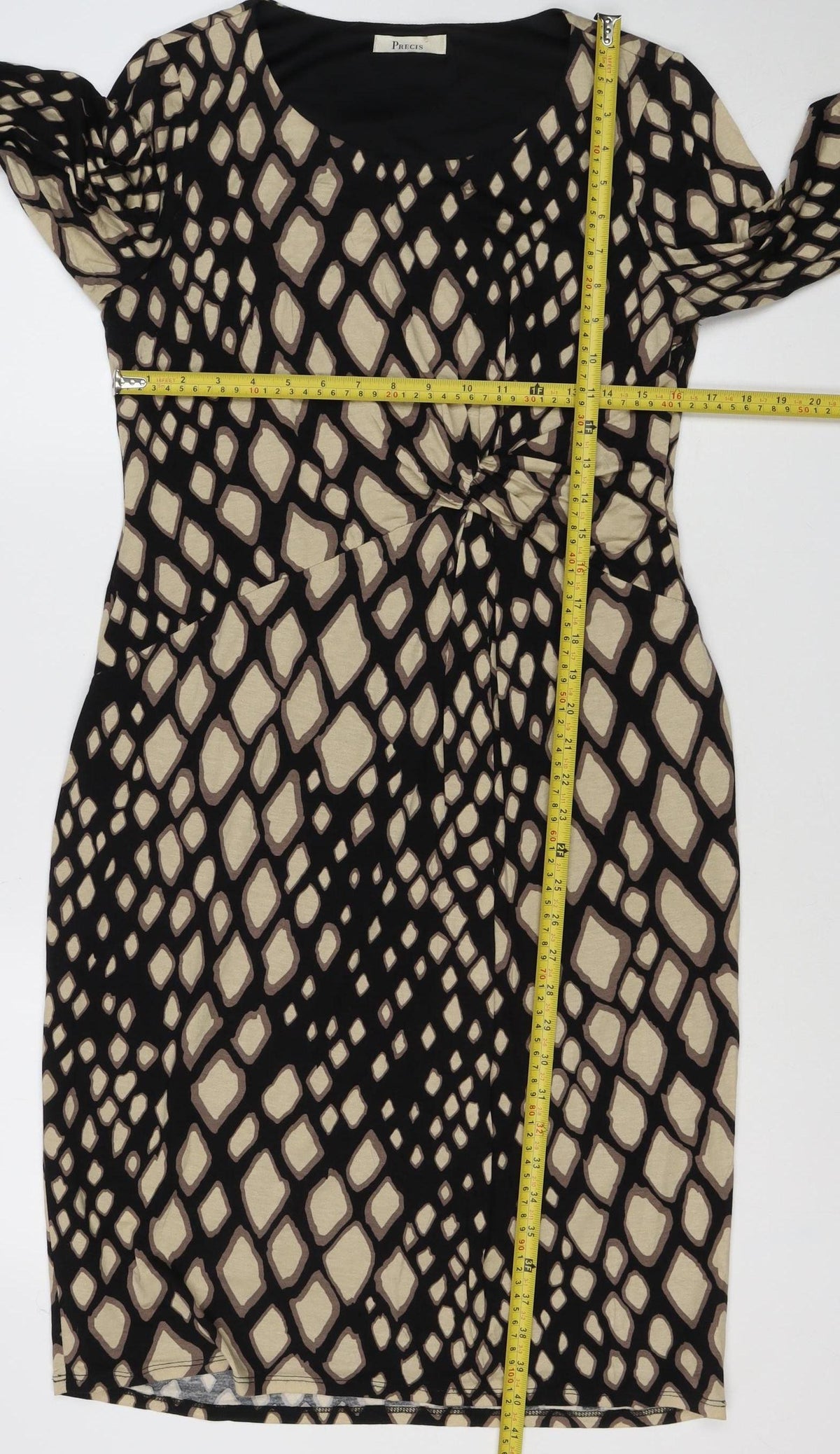 Precis Women’s Black Geometric Ruched Jersey Dress UK 14 Long Sleeve