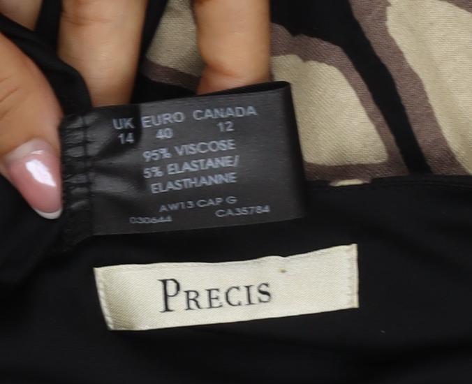 Precis Women’s Black Geometric Ruched Jersey Dress UK 14 Long Sleeve