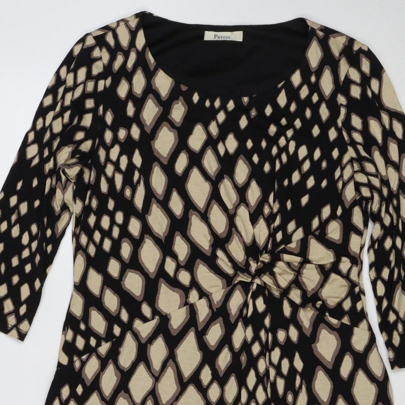 Precis Women’s Black Geometric Ruched Jersey Dress UK 14 Long Sleeve