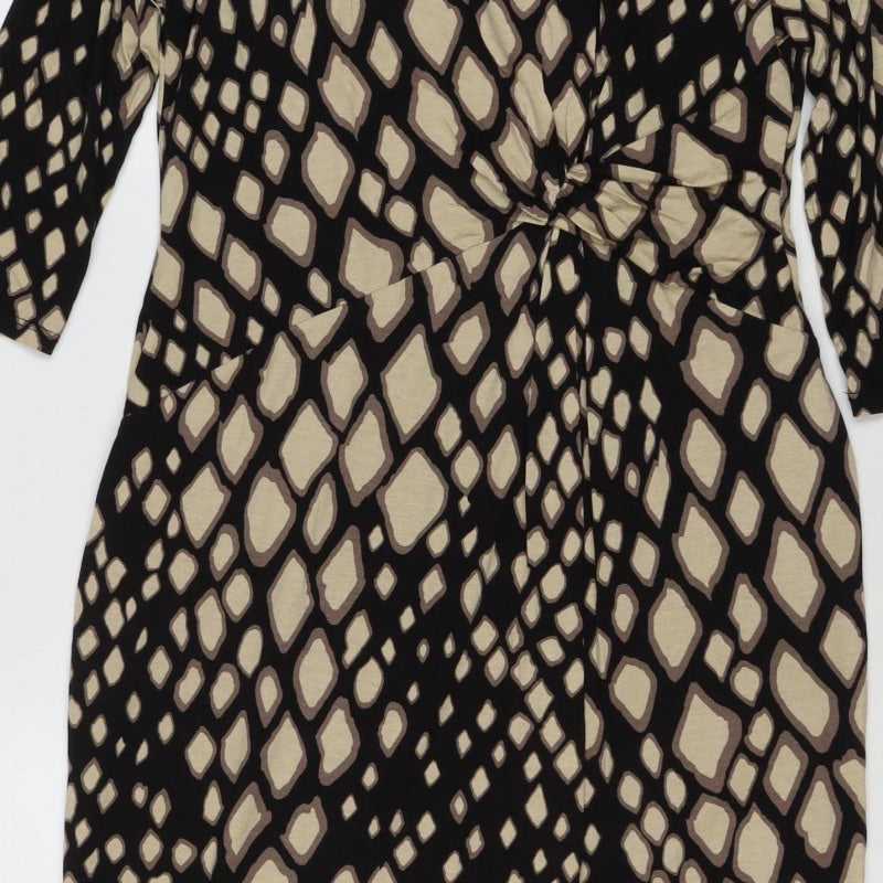 Precis Women’s Black Geometric Ruched Jersey Dress UK 14 Long Sleeve