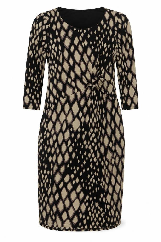Precis Women’s Black Geometric Ruched Jersey Dress UK 14 Long Sleeve