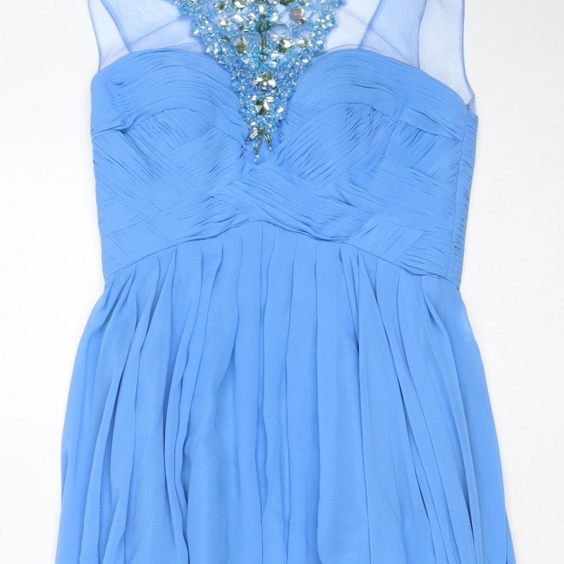 JS Collections Women Blue UK 8 Maxi Beaded Sweetheart Formal Dress