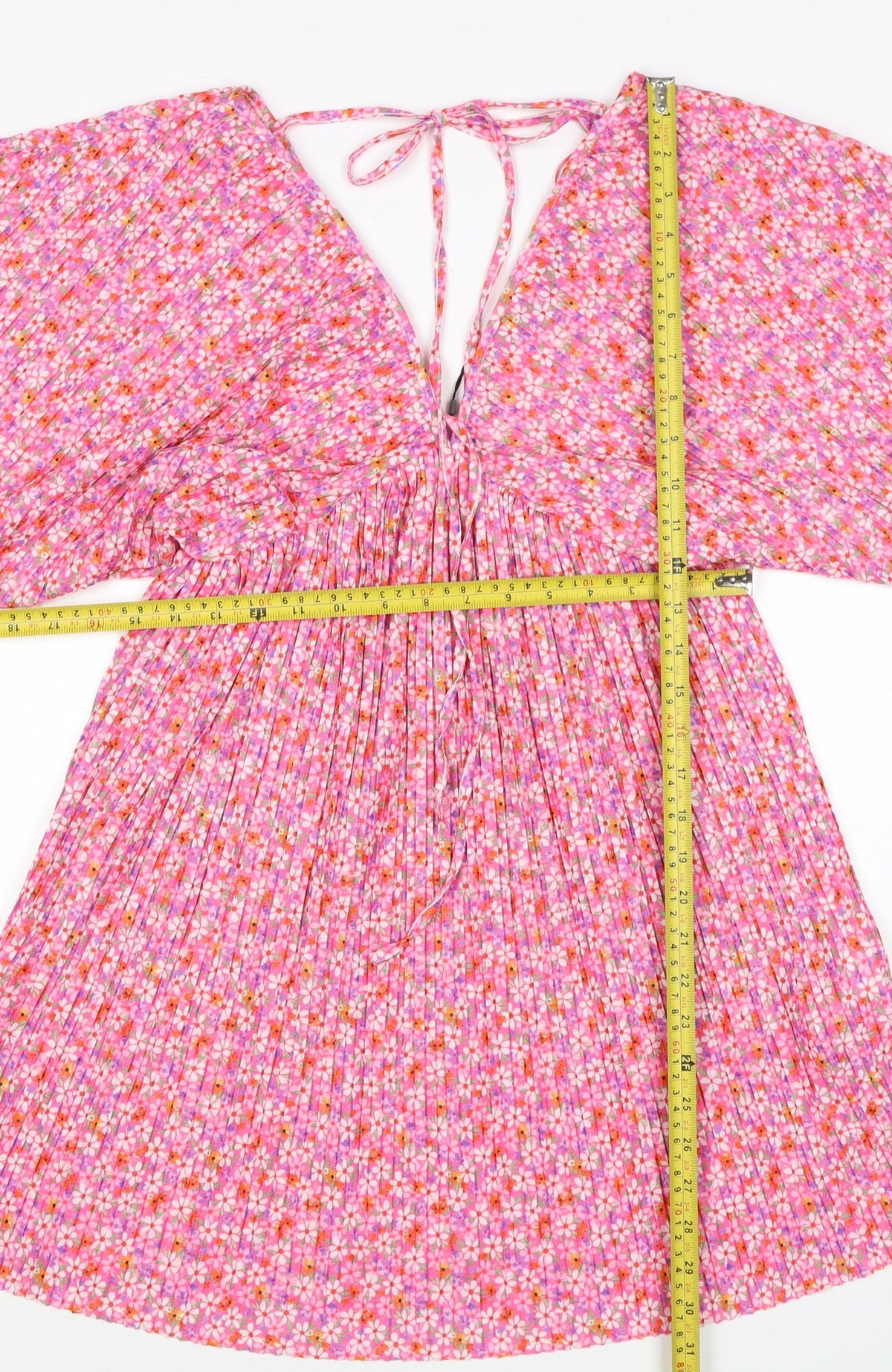 Zara Women Pink Floral Pleated Fit & Flare Short Dress Size S