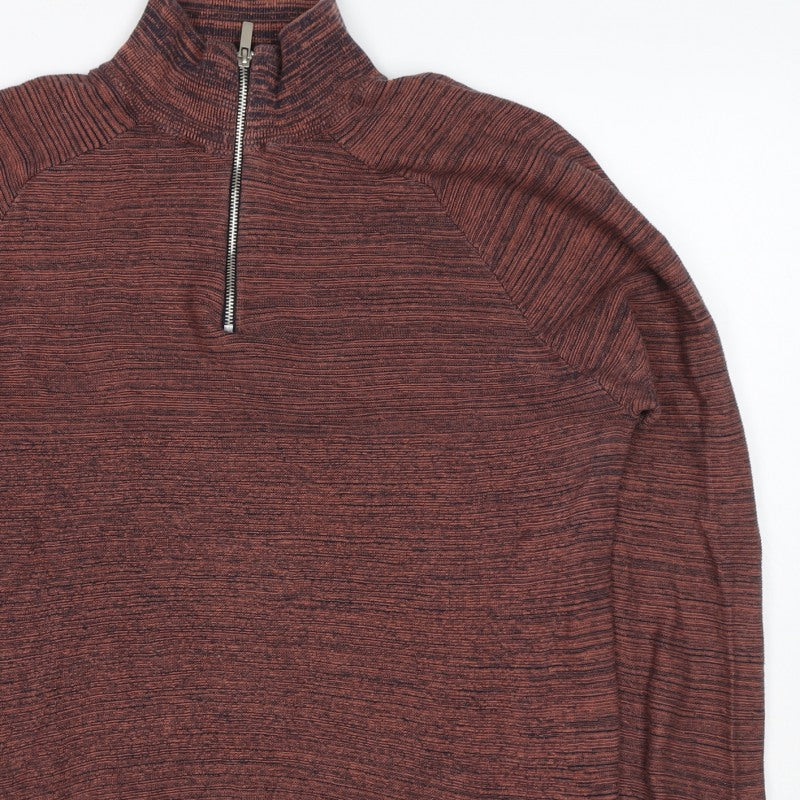 Primark Men’s Brown Marl 1/4 Zip High Neck Knit Jumper Size L