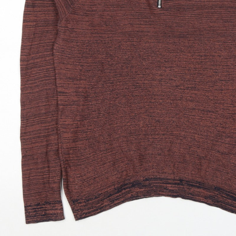 Primark Men’s Brown Marl 1/4 Zip High Neck Knit Jumper Size L