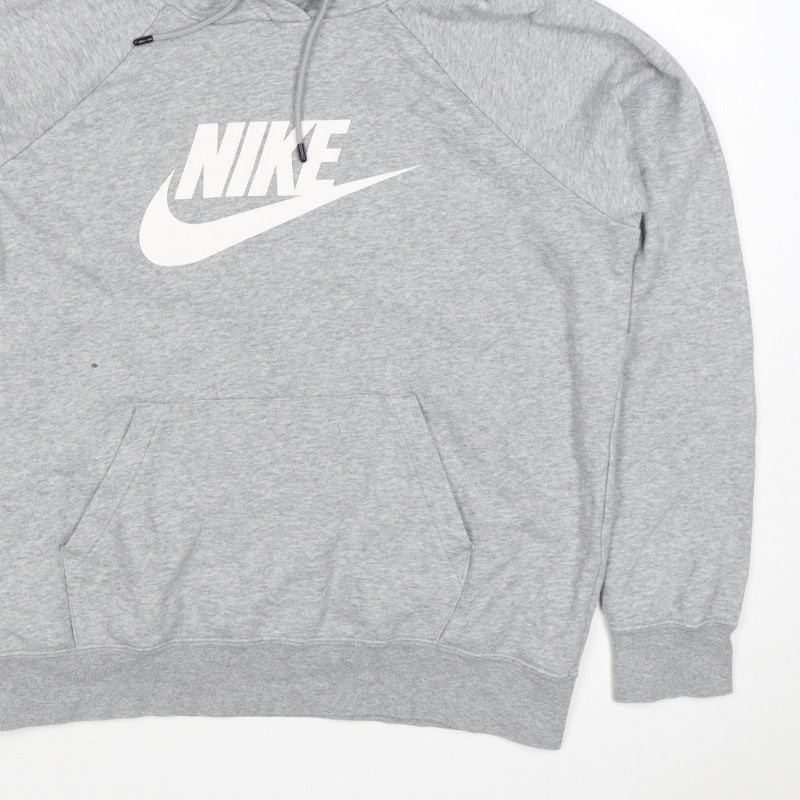Nike Women Grey Logo Pullover Hoodie M Cotton Blend