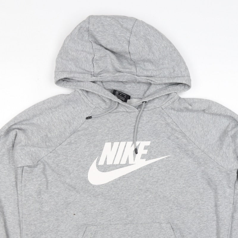 Nike Women Grey Logo Pullover Hoodie M Cotton Blend