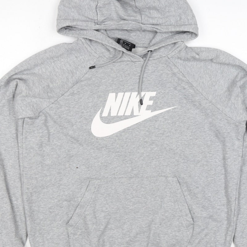 Nike Women Grey Logo Pullover Hoodie M Cotton Blend