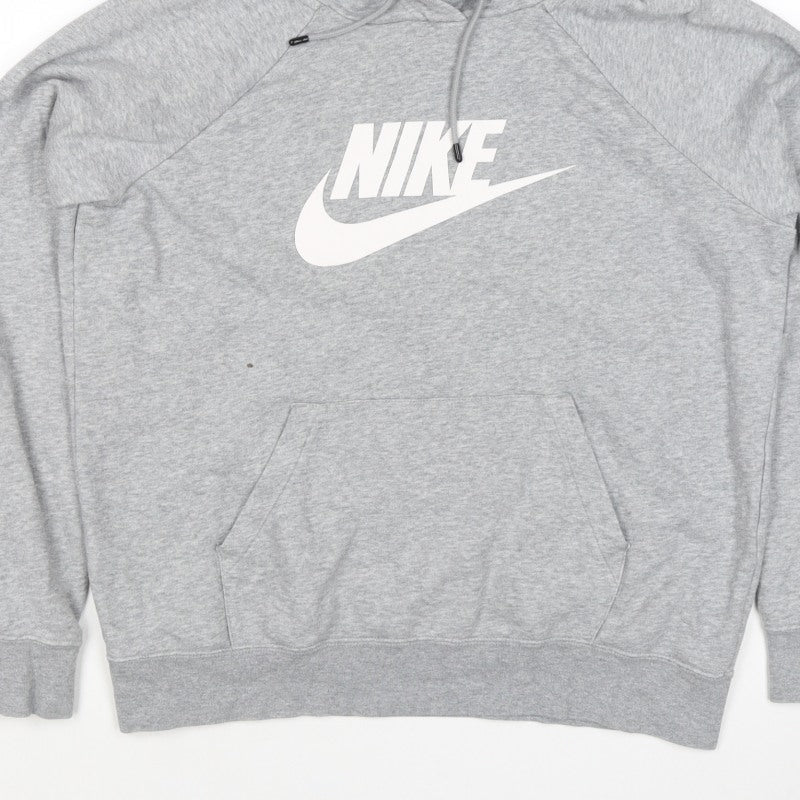 Nike Women Grey Logo Pullover Hoodie M Cotton Blend