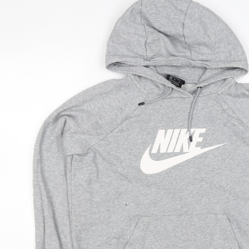 Nike Women Grey Logo Pullover Hoodie M Cotton Blend